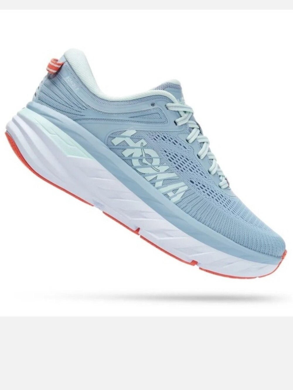 Hoka One Bondi 7 Athletic Running Shoes EUC Like New Blue White Women's Size 8.5